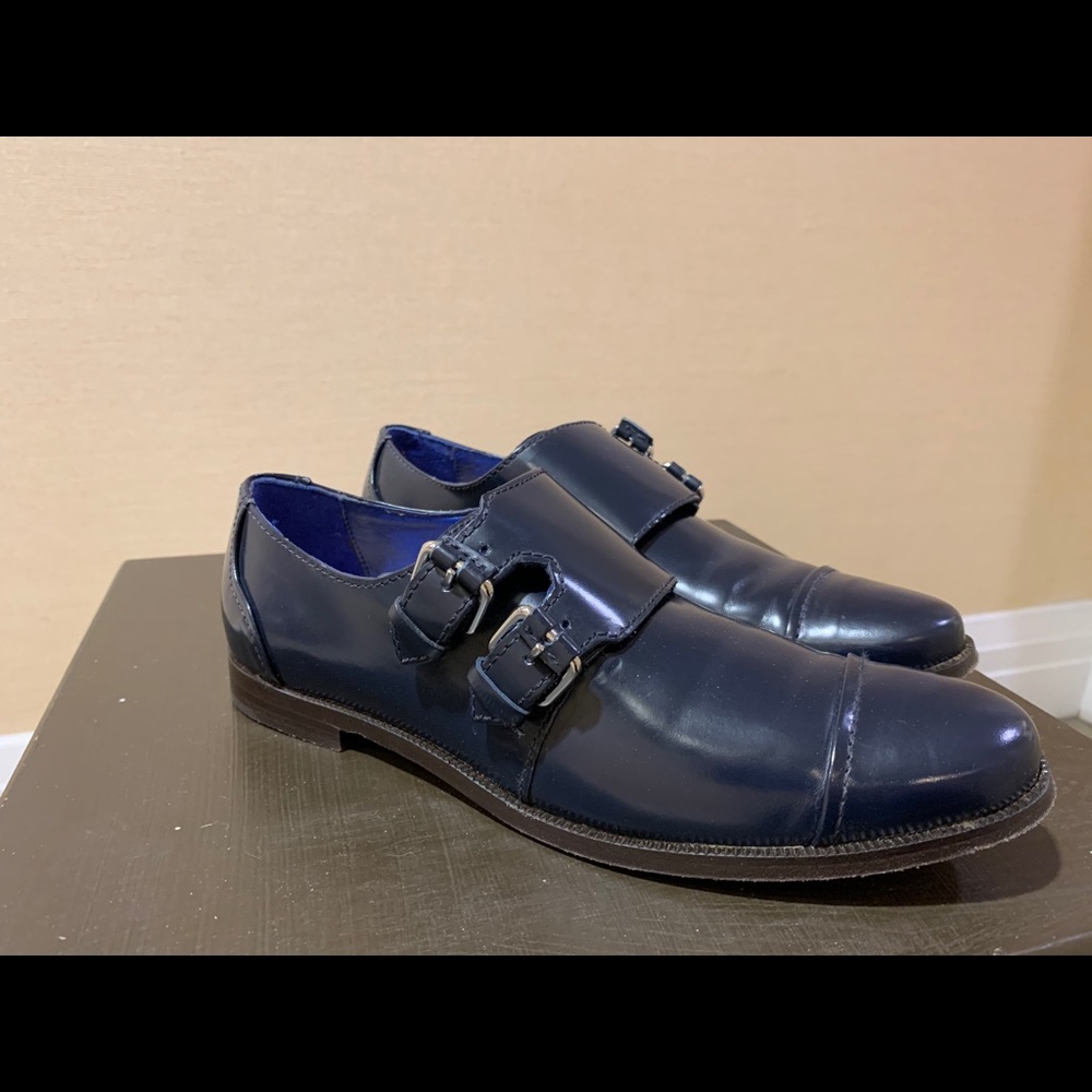 cole haan navy monk straps